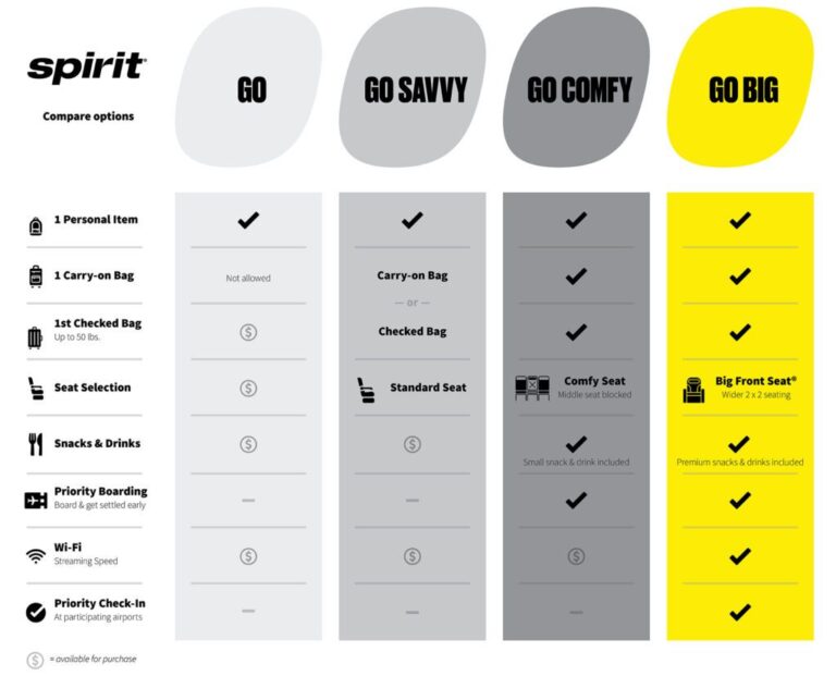 Spirit Fare options July 2024 1024x828