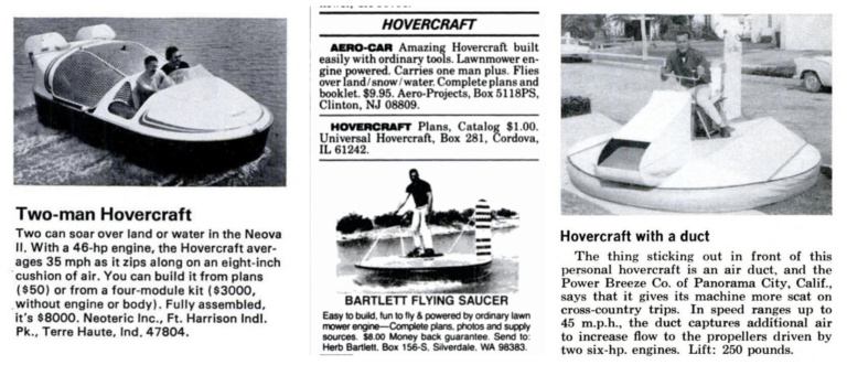 1970s and 1980s hovercrafts popular science